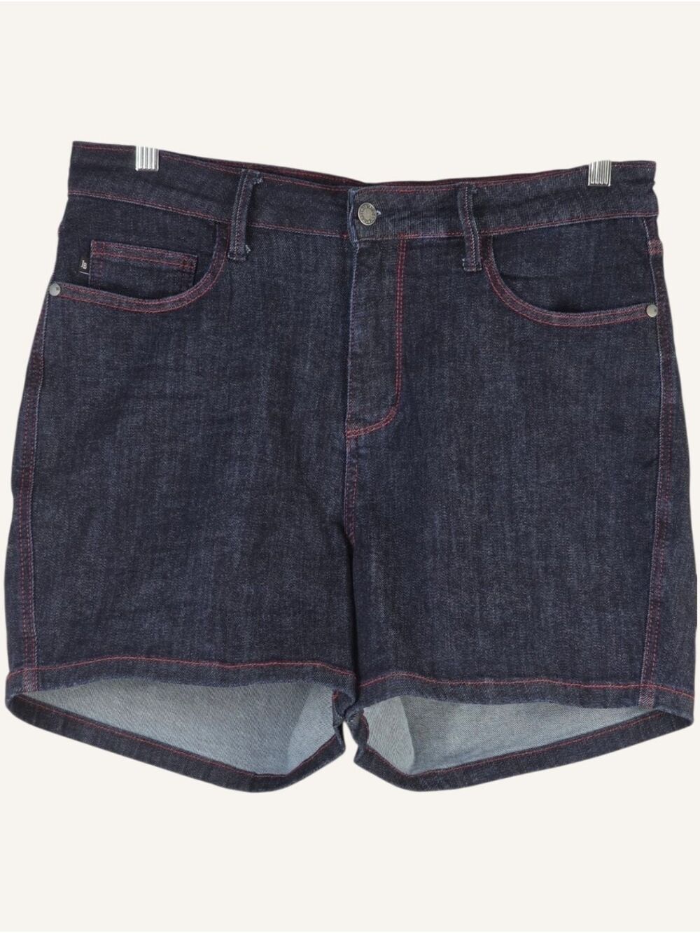 Judy Blue Heart Pocket Dark Wash High Rise Denim Shorts 1XL Red Stitch EUC